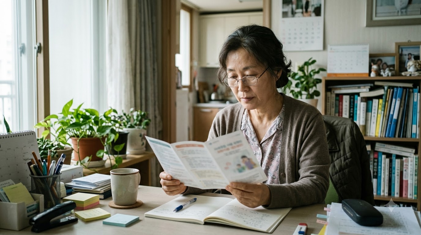 건강 안내 자료를 읽는 모습